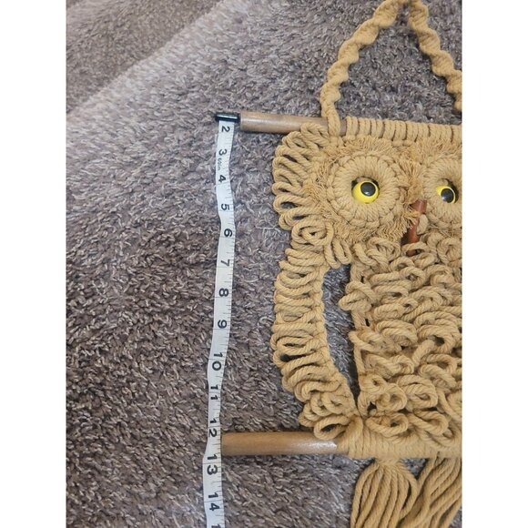 Vtg 70s Jute Wood Handmade Yarn Macramé Owl Hanging Boho Hippie Home Decor Retro - Picture 6 of 7